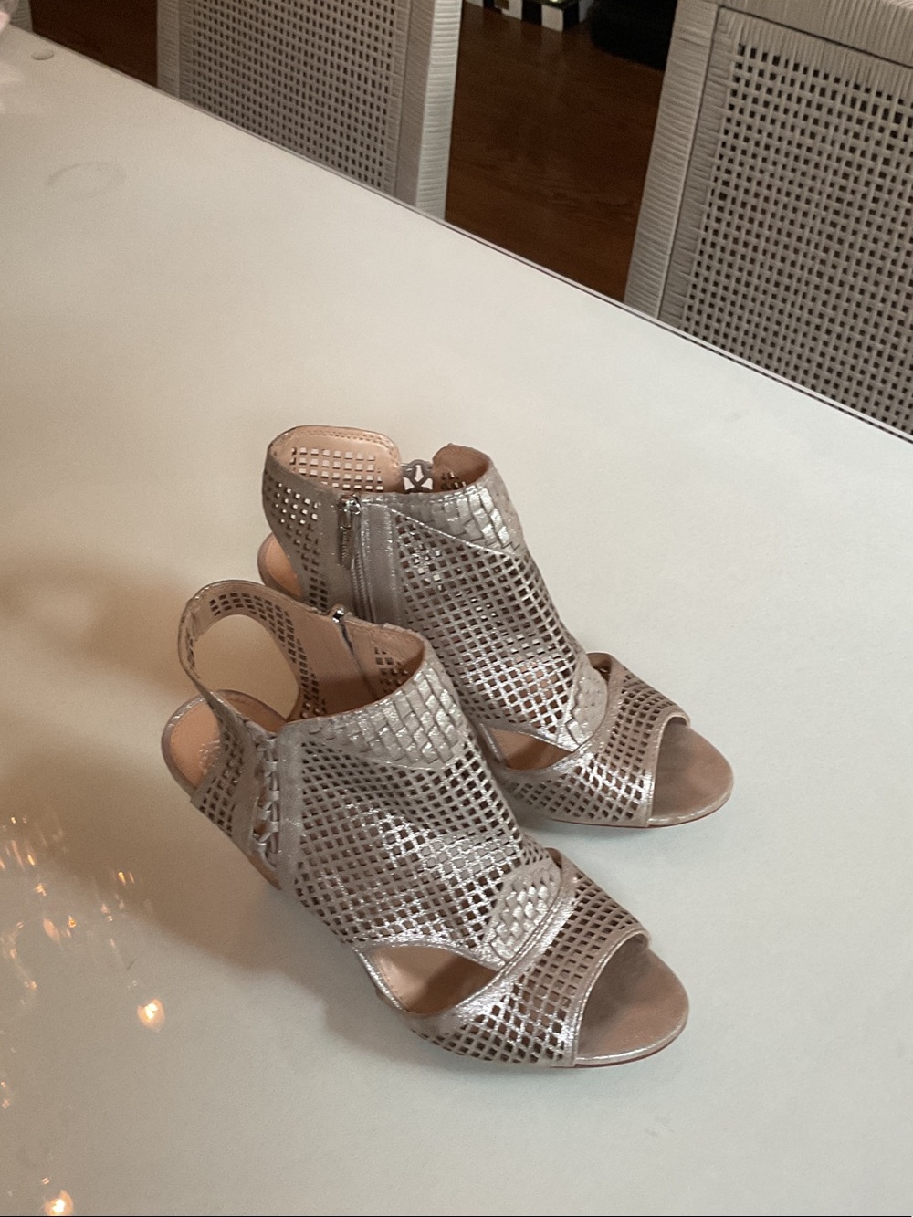 Vince Camuto Metallic Taupe Women’s Peep-Toe Heeled Sandals